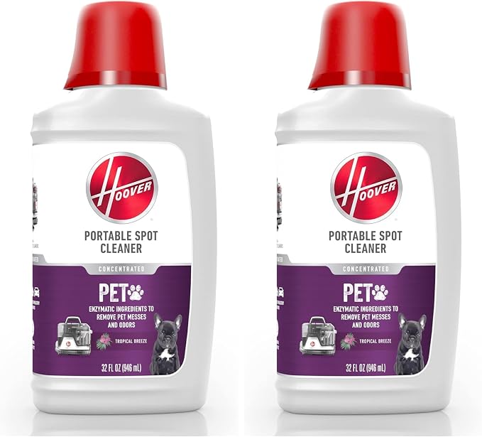 Hoover Pet Portable Spot Cleaner Solution,32 oz.,Tropical Breeze Scent,Upholstery and Carpet Shampoo Solution,Eliminates Pet Messes and Odors,Designed CleanSlate Spot Cleaner,(Pack of 2)