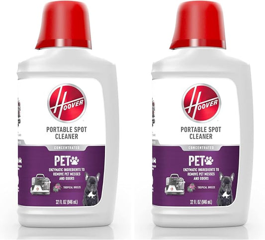 Hoover Pet Portable Spot Cleaner Solution,32 oz.,Tropical Breeze Scent,Upholstery and Carpet Shampoo Solution,Eliminates Pet Messes and Odors,Designed CleanSlate Spot Cleaner,(Pack of 2)