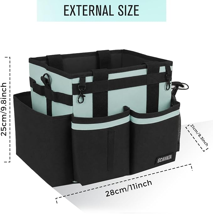 SCAVATA Compact Wearable Cleaning Caddy with Handle & Shoulder Straps | Small Cleaning Supplies Organizer, Under Sink & Car Cleaning Tools Storage Bag for Housekeepers Cleaners, Baby Blue