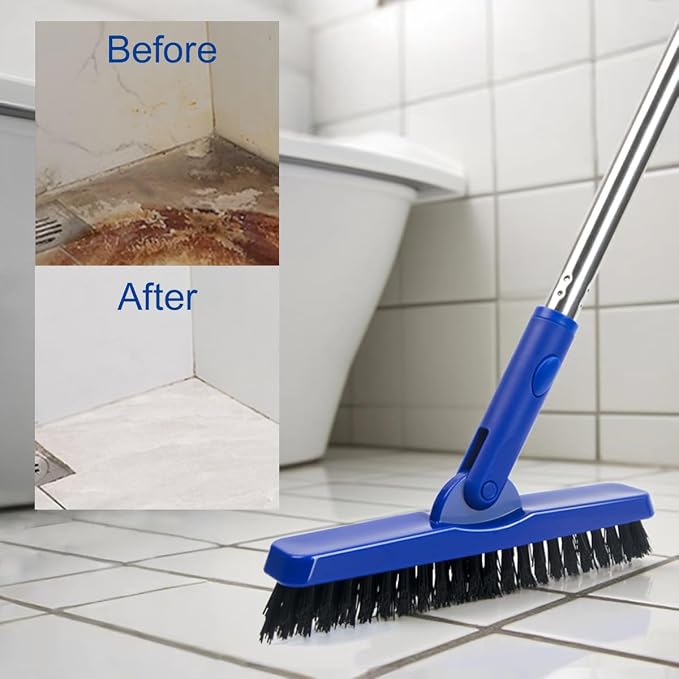 CELOX Grout Brush with Long Handle V-Shape Grout Line Scrubber with Stiff Bristle for Deep Cleaning Tile Grout, Blue
