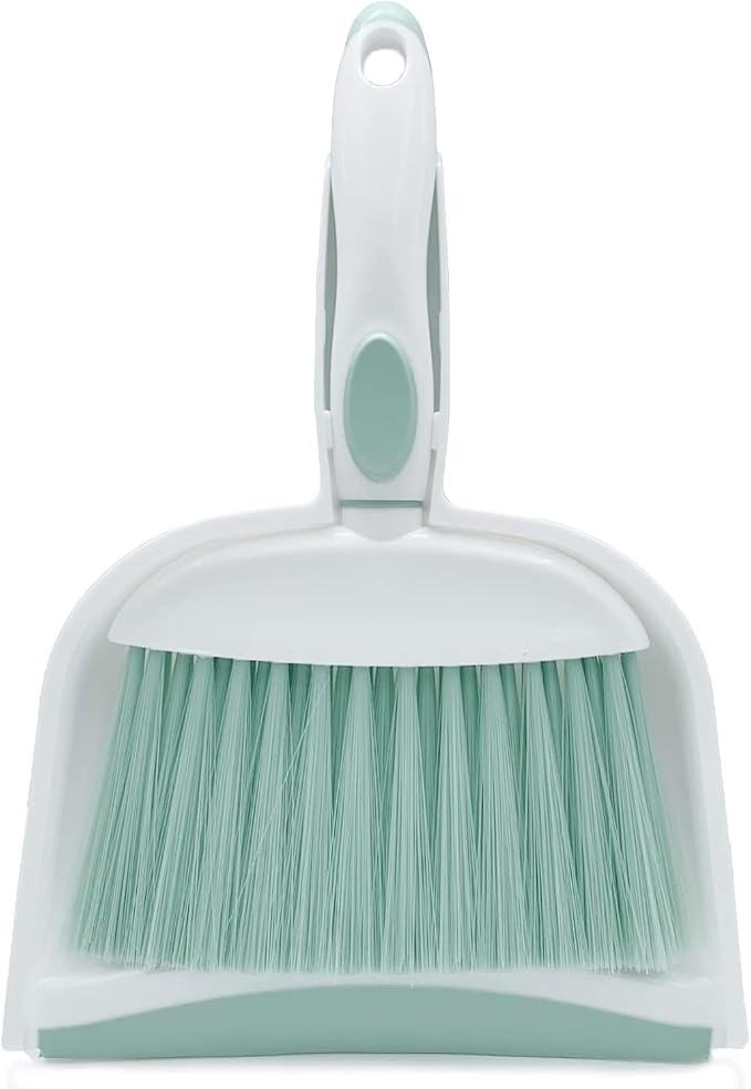 Broom Dustpan Brush Small Dust pan: Small Broom and Dustpan Set Mini Dust pan and Brush Set for Desk, Home, Camping Tent (Light Green)