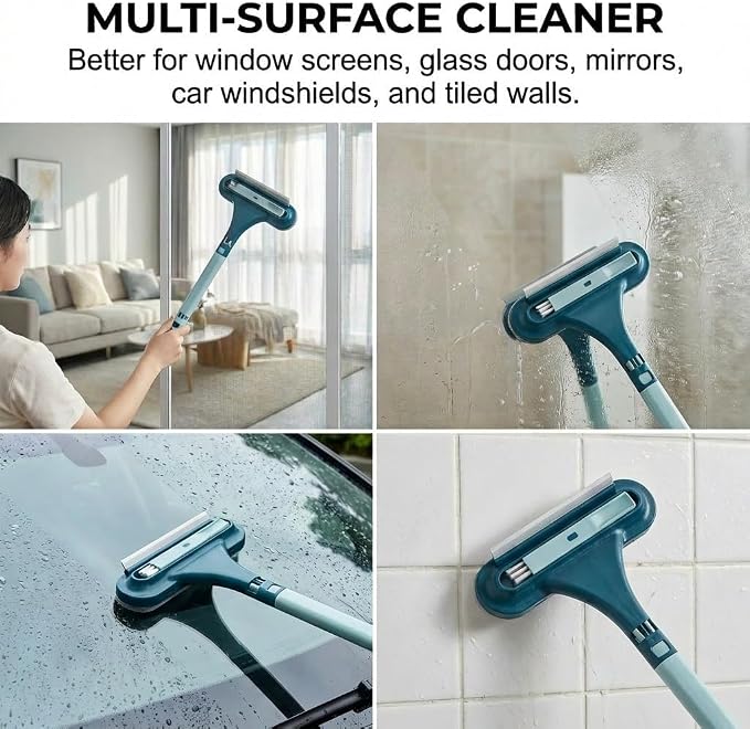 Window Screen Cleaning Brush,2 in 1 Window Screen Cleaner Tool with Squeegee,Mesh Screen Cleaner,Multi-Purpose Cleaning Brush for Patio, Door, Porch Screens (2 Blue)