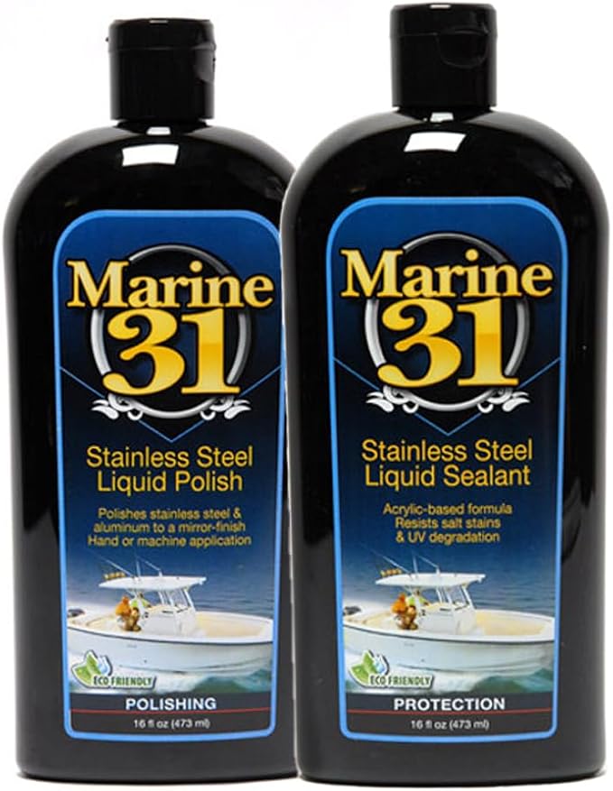 Marine 31 Stainless Steel Polish & Sealant Combo | Cleans, Polishes & Protects Stainless Steel Surfaces | Safe for Appliances & Marine Use | Long-Lasting Shine | M31-SSKIT-1
