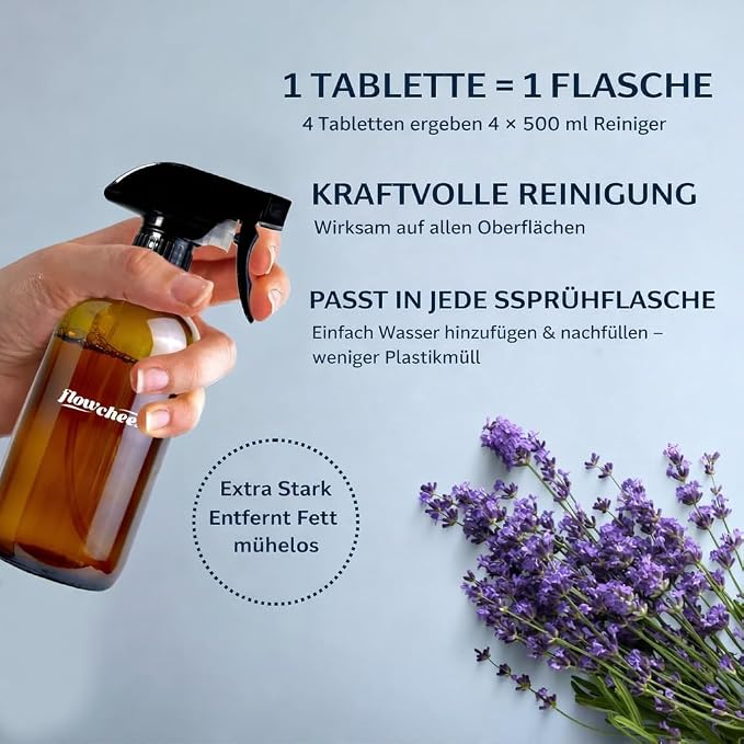 flowcheer Multi Surface Cleaner Refills -12 Pack All Purpose Cleaning Refill Tablet-Makes 192 fl oz Bottles of Spray Cleaner for Household&Kitchen Cleaning (Lavender)
