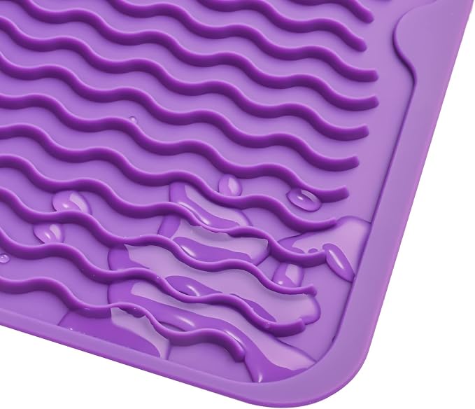 MicoYang Silicone Dish Drying Mat — Quick-Dry Ridges Counter & Sink Pad, Heat-Resistant Trivet to 450°F, Non-Slip & Dishwasher Safe, Roll-Up Storage, 18 Colors & 9 Sizes (Purple, 16"×12")