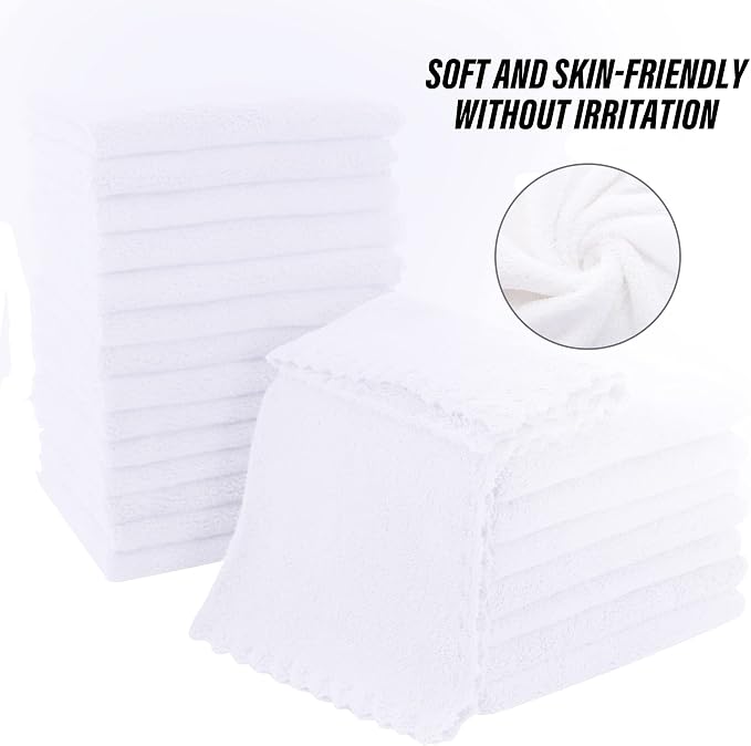 MOONQUEEN Ultra Soft Premium Washcloths Set - 12 x 12 inches - 72 Pack - Quick Drying - Highly Absorbent Coral Velvet Bathroom Wash Clothes (White)