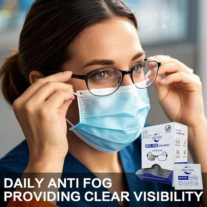 ARCHXX Anti Fog Wipes for Glasses, 120 Count,Pre-Moistened Cleaning Wipes, Lens Cleaner Wipe for Eyeglasses,Sunglasses,Goggles,Screen,Phone,Individually Wrapped Eye Glasses Cleaner