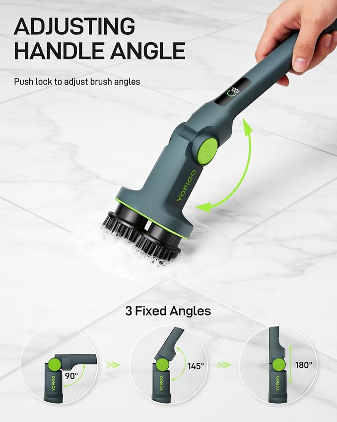 Electric Cleaning Brush, Dual Head Power Brush Scrubber with Infrared Control, 8-in-1 Cordless Power Scrubber for Bathroom & Shower, Electric Scrubber with Adjustable Handle for Bathtub, Tile, Floor