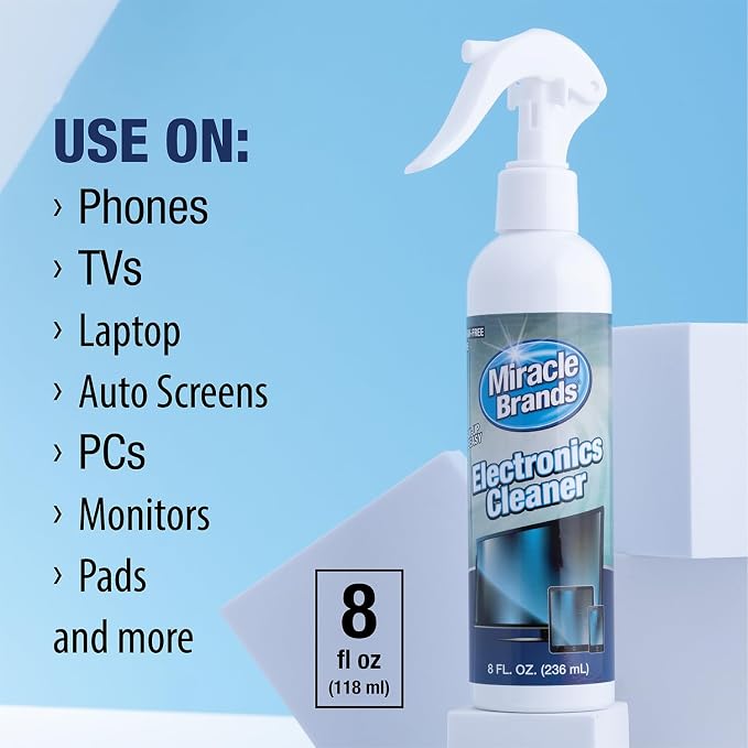 MiracleSpray for Electronics Cleaning, Safe Multisurface Cleaner for Any TV, Phone, Monitor, Keyboard, Screen, Computer, Includes Microfiber Towel - 8 Ounce Kit