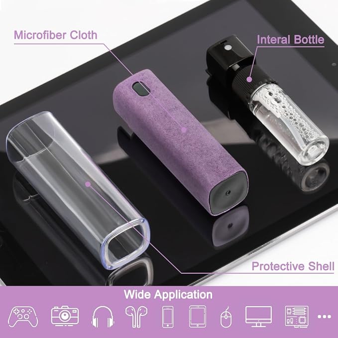 Screen Cleaner Touchscreen Mist Spray, walrfid Cleaning Kit for Electronic Smart Phone TV, Laptop, Computer LCD Flat Screens, Eyeglasses, Compatible with iPhone iPad MacBook Pro - Lightpurple