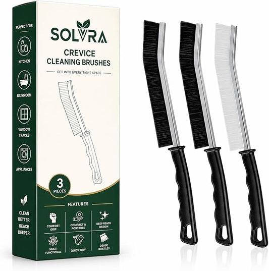 Crevice Cleaning Brush Set – 3Pcs Hard Bristle Cleaning Tools (2 Black & 1 White) for Grout, Tile Floors, Gaps & Narrow Spaces – Small Grout Scrub Brush for Bathroom, Shower, Window Tracks, Kitchen