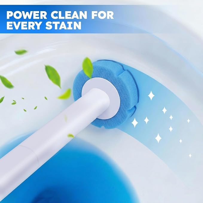 Disposable Toilet Brush 2 Pack- Toilet Bowl Cleaner, Toilet Bowl Brush, Each Toilet Wand with 10PCS Brush Refills for Bathroom Deep Cleaning Long Round Shape (2 Pack, White)