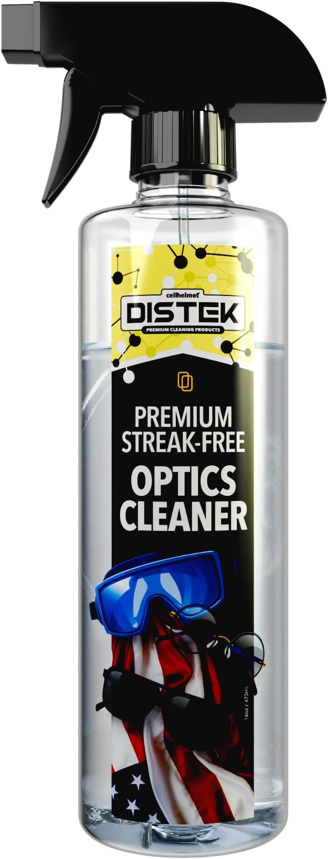 Distek All-Purpose & Optics Cleaner 473 mL Spray with Large Microfiber Cloth | Made in the USA | Cleaning Solution for Glass, Plastic, Whiteboards, Monitors, & iPhone Screens | Streak-Free Application