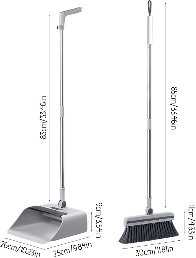 3-in-1 Broom and Dustpan Set with Cleaning Teeth Brooms with Dustpan Combo | Set 38" Stainless Steel Long Handle,Standing Storage, Indoor Sweeping Combo for Home & Kitchen, White