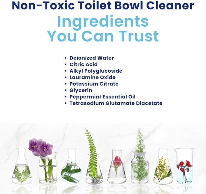Truly Free Toilet Bowl Cleaner - Heavy-Duty Stain Remover - Septic Safe, Plant-Based Formula - Fresh Peppermint Scent - 16 oz Reusable Empty Bottle + Two Fills, 3 oz ea.