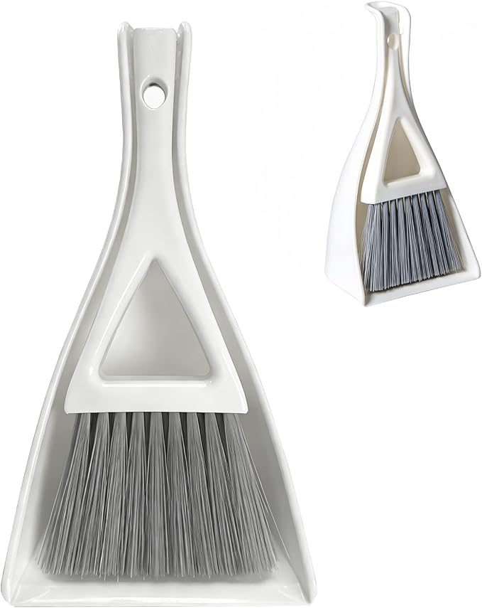 Dust Pan Broom Brush Dustpan -Mini Broom and Dustpan Combo Set, Handheld Sweeper Cleaning for Tables, Keyboards, Guinea Pig Cage, and Cat Litter, etc. (White)