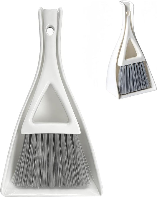 Dust Pan Broom Brush Dustpan -Mini Broom and Dustpan Combo Set, Handheld Sweeper Cleaning for Tables, Keyboards, Guinea Pig Cage, and Cat Litter, etc. (White)
