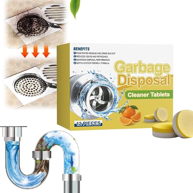 Garbage Disposal Cleaner and Deodorizer Tablets - 12Pcs, Powerful XXL Foaming Disposal Cleaner - Citrus Scented Foam, Natural Garburator & Sink Freshener, Septic Safe Kitchen Drain Cleaning Care