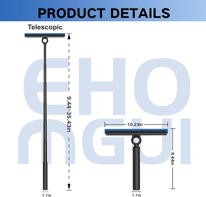 Shower Squeegee for Glass Doors, Squeegee with Long Handle, Telescoping Squeegee for Shower, Extendable Window Cleaner Tool for Car Windows, Tile Walls, Sliding Door, Shower Glass Door