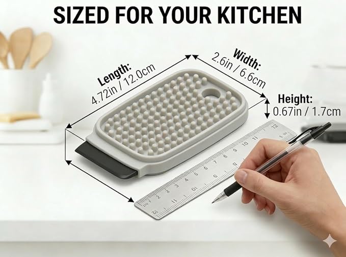 3-in-1 Silicone Dish Sponge - BPA-Free Food-Grade Cleaning Brush with Dual-Sided Scrubber & Scraper, Hanging Hole Fast-Dry Reusable for Dishes/Fruits/Vegetables (Grey 2PCS)