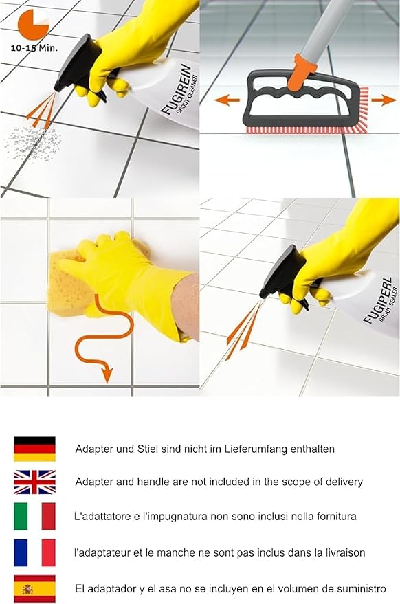 Fuginator Scrub Brush for Tile and Grout: Stiff Nylon Bristle Scrubbing Brush - Bathtub and Shower Scrubber for Floor Joints and Tile Seams - Cleaning Brush (Gray/Orange)