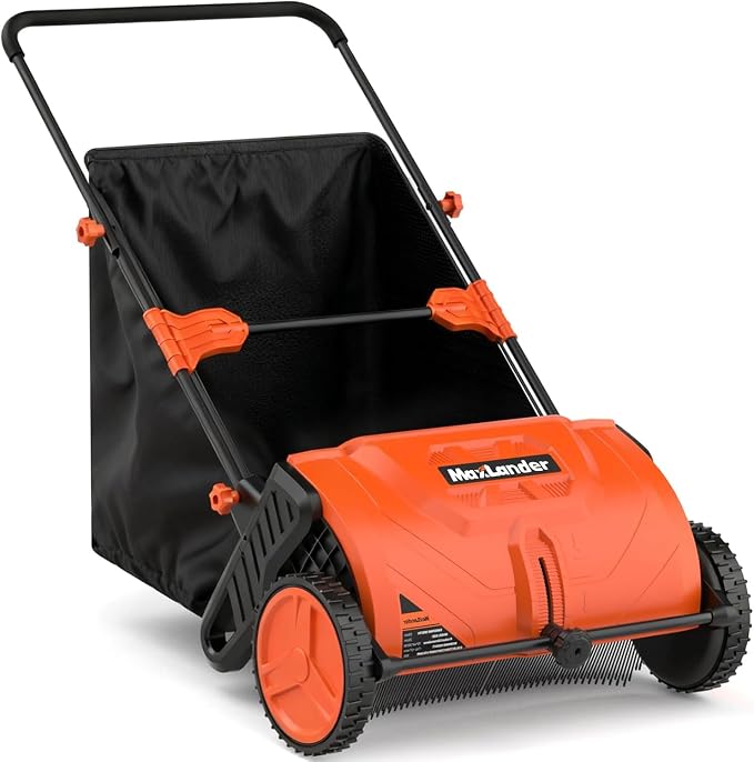 Manual Push Lawn Sweeper, 21-Inch Wide Coverage, Adjustable Height Design with 3.5 Cu. Ft. Collection Hopper for Leaves, Grass Clippings and Yard Debris