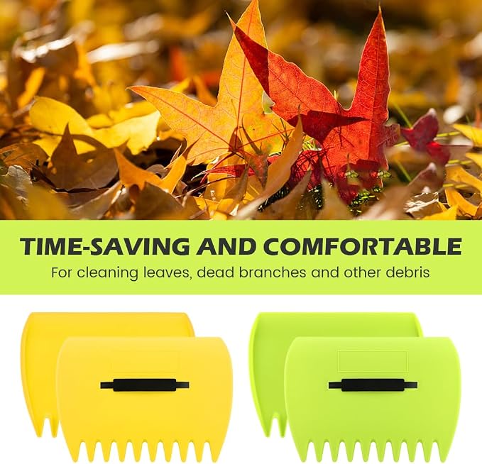 2 Sets Leaf Scoops Hand Rakes with 2 Pairs Gloves, Large Lightweight Plastic Leaf Grabbers for Picking Up Leaves, Lawn Debris, Grass Clippings, Garden Yard Waste and Trash