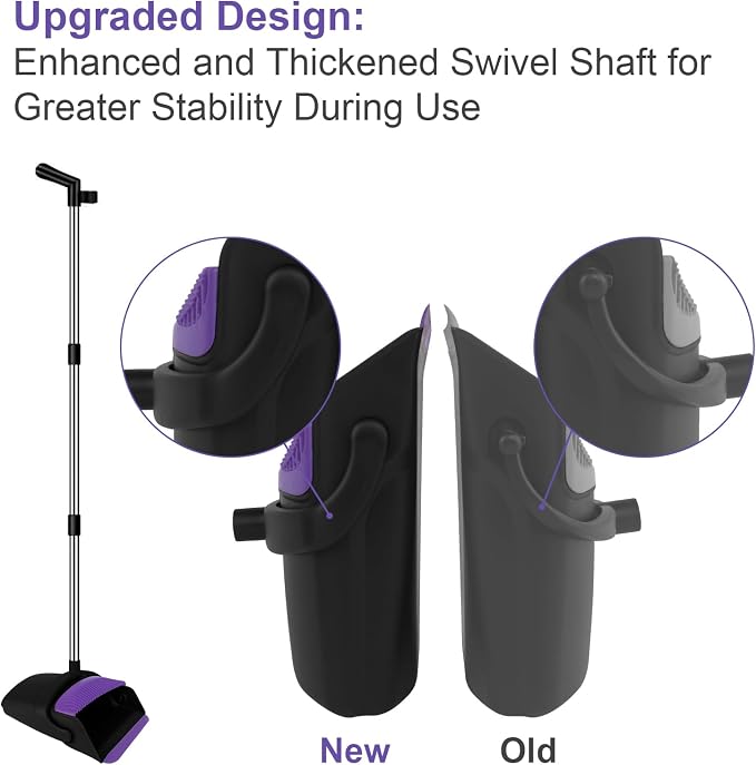 Broom and Dustpan Set, Upright Purple Broom with Dustpan Combo Set 51" Long Handle, Self Cleaning Dust Pan for Home, Kitchen and Office