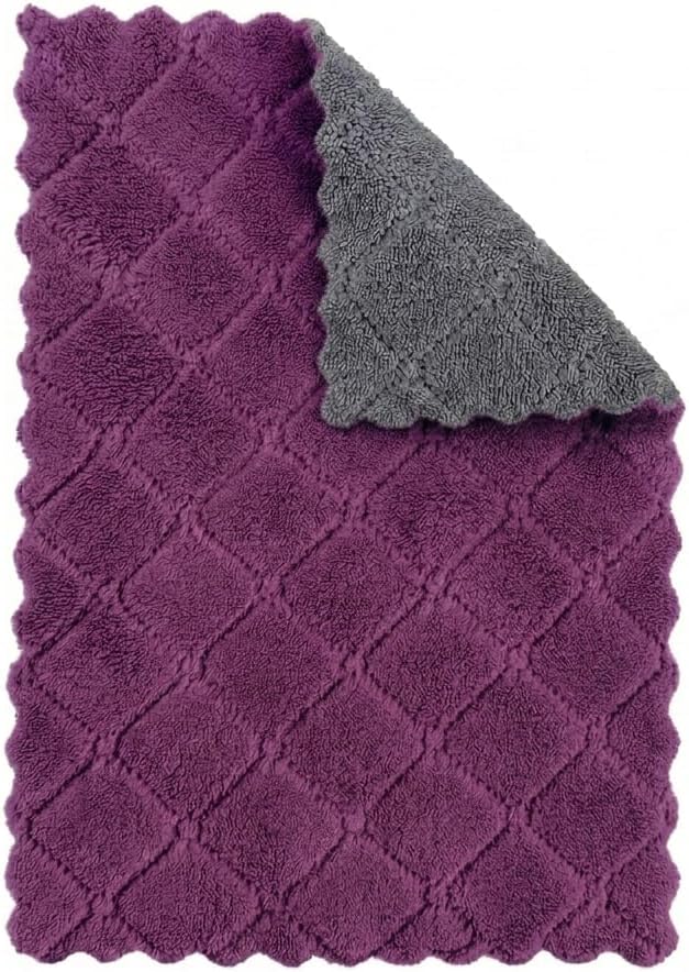 Cleaning Cloth for Kitchen (Pack of 1) | Ultra Soft Absorbent Dish Cleaning Towel | Dual Texture Reusable Cloth for Utensils, Countertops & Glass | Streak-Free & Quick Dry (Purple)