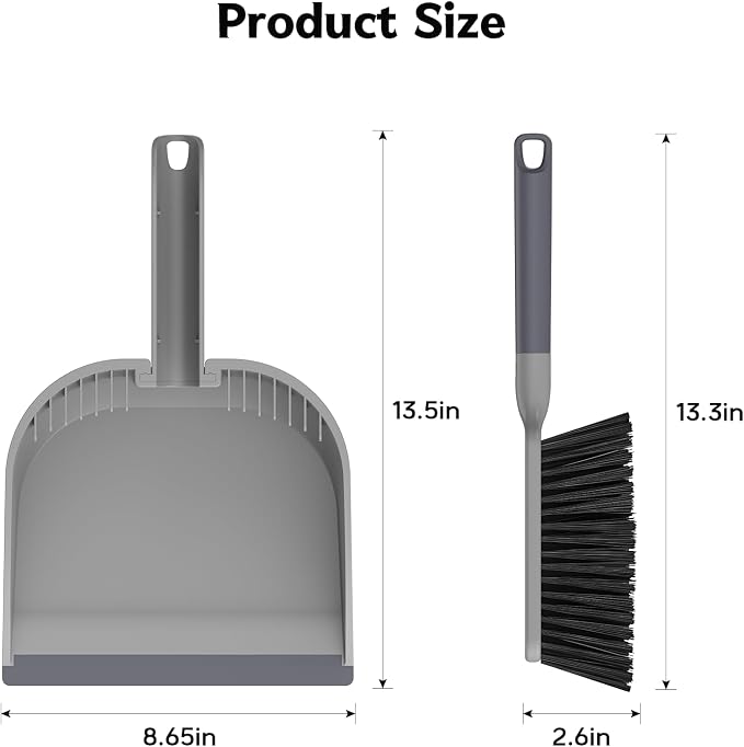 SetSail Small Dustpan and Brush Set with Teeth for Pets Care，Grey | Nesting Snap-On Handheld Broom and Dust Pan Portable Broom and Dustpan Set Suitable for Desktop, Sofa, Camping