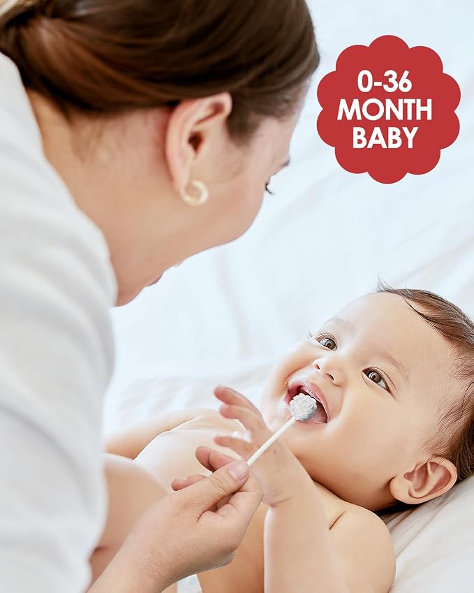 dearlomum Upgraded Baby Tongue Cleaner, Smaller Head for Newborns, 32PCS | Glue-Free Small Gauze Head Designed for Tiny Mouths, Flexible Disposable Gum Cleaner for Gentle Baby Oral Care, 0–36 Months