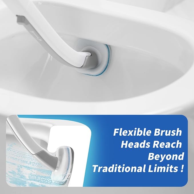 oshang Disposable Toilet Brush 2 Pack- Toilet Bowl Cleaner, Toilet Cleaning Supplies, Toilet Brush with Holder, 28 Refills for Deep Cleaning and Hygienic Bathroom Maintenance