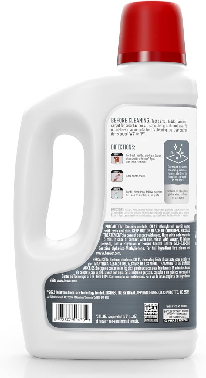 Hoover Prime Professional Carpet Cleaner Solution, 50 oz., Ocean Breeze Scent, Powerful Shampoo Solution, Remove Tough Stains, Pair Carpet Cleaner Machine, (Pack of 2)