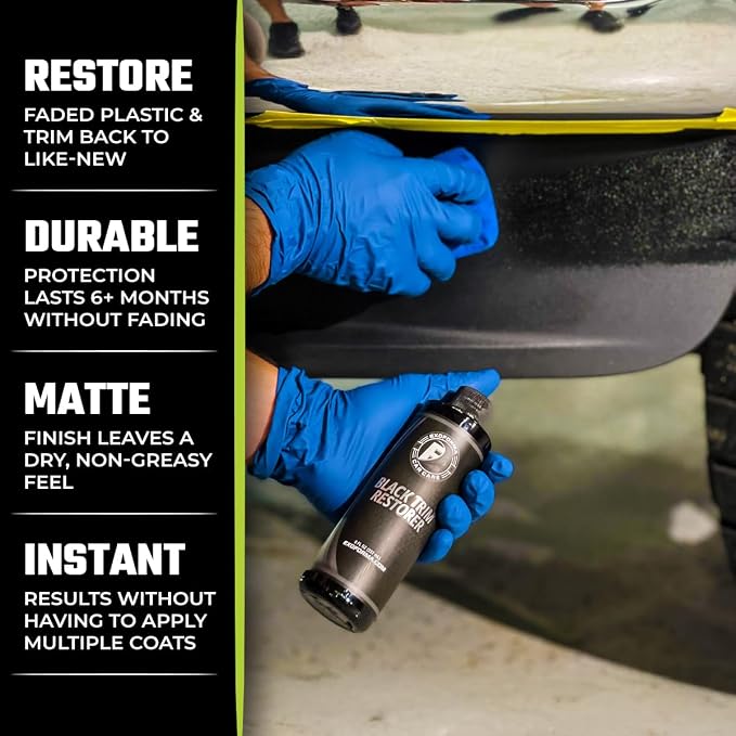 ExoForma Black Trim Restorer - Lasts 6+ Months, Dye Infused Waterproof Plastic Restorer for Cars - Perfect for Faded Bumpers, Trim & Vinyl on Jeeps, Truck Beds, Avalanches & ATVs | 8oz