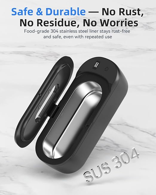 KUNPHY Ultrasonic Jewelry Cleaner, 400ml Sonic Cleaner for Rings, Glasses | 4 LED Light & Display, 48kHz Ultrasonic Cleaner, 400ml 304 Tank, Quiet 45dB, Dual 5/10min Timers, Overheat Protection, Black