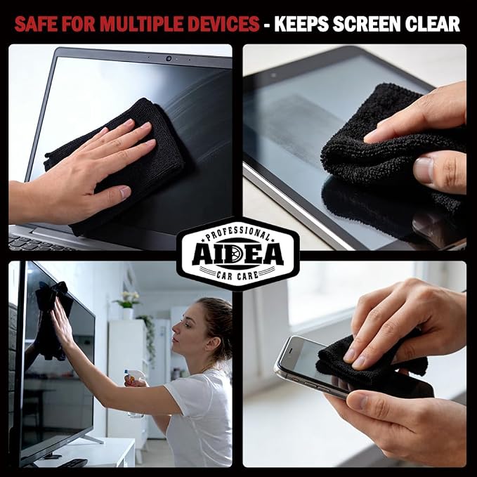 AIDEA Microfiber Cleaning Cloth-10PK, Black Microfiber Towels,12×12" | Microfiber Towels for Cars, Wash Cloths, Lint Free Cleaning Rags for SUVs, House, Kitchen, Window, Car Cleaning Wipes