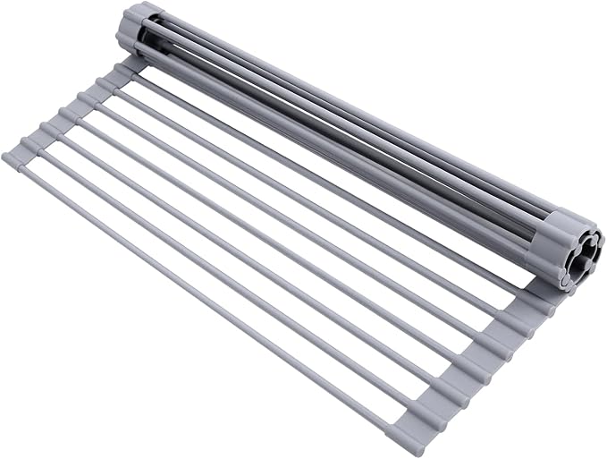 Ohuhu Roll Up Dish Drying Rack, Over The Sink Multipurpose Roll-Up Dish Racks, 16.5" W x 13" L Rolling Heat-Resistant Anti-Slip Silicone Coated Dish Drainer Portable Foldable for Kitchen Counter