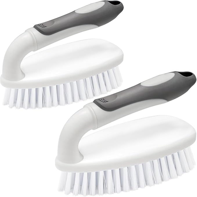 Scrub Brushes for Cleaning Heavy Duty Scrub Brush 2 Pack | Bathtub Scrubber Stiff Bristle Cleaning Brush for Bathroom, Shower, Kitchen, Sink, Carpet, Floor (Gray)