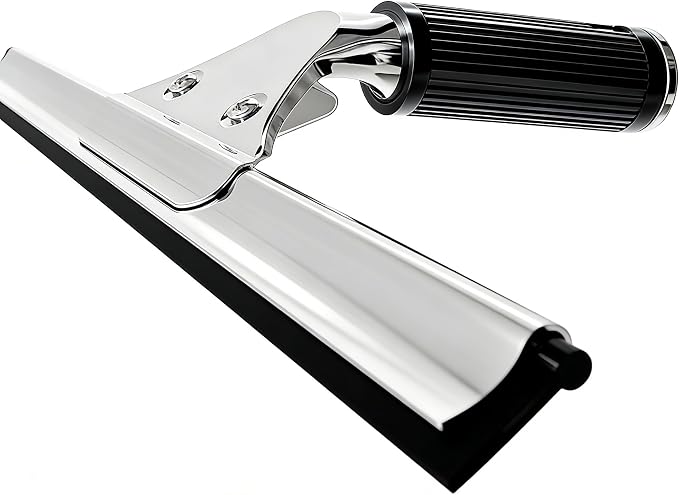 14-Inch Shower Squeegee for Glass Doors, Windows and Mirrors, Stainless Steel Bathroom Water Wiper with Flexible Blade and Ergonomic Handle