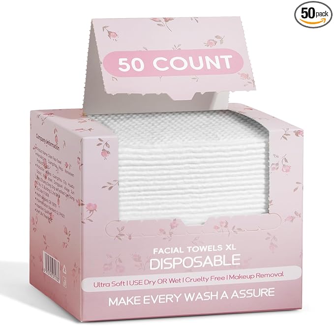 Disposable Face Towels, Thick &Soft Face Towelettes Disposable,Lint-Free And Odor-Free Dry Faces Wipes,Suitable For Daily Care Of Sensitive Skin,Facial Cleansing,And Makeup Removal(50 Count)