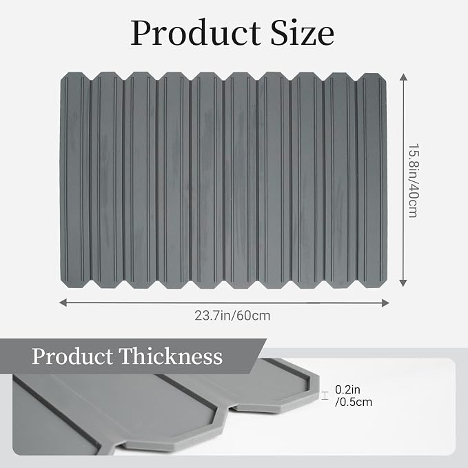 Silicone Dish Drying Mat for Kitchen Countertop - Waycco Large Customizable (Foldable & Trimmable) 23.6"x15.8" Heat Resistant Non-Slip Sink Mat for Dishes Cups & Fruits, Dishwasher Safe, Dark Grey