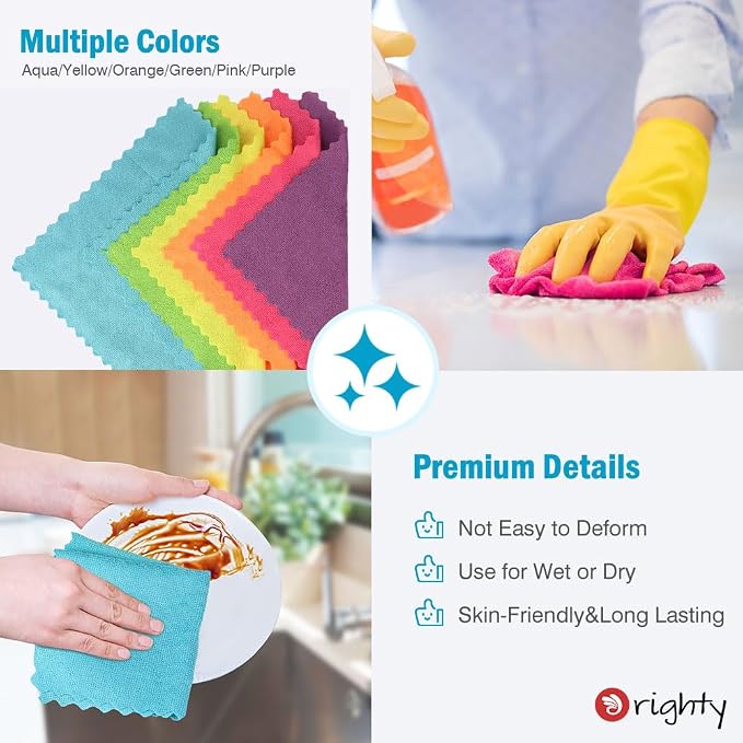 Orighty Microfiber Cleaning Cloths,150 Pack Microfiber Towels Bulk, Ultra-Soft & Absorbent Cleaning Rags, Reusable Lint Free Cloths for Car Care, House, Kitchen, 12x12 Inch