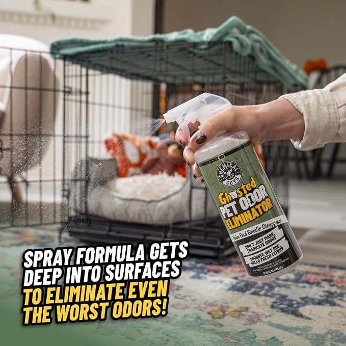 Chemical Guys, Ghosted Pet Odor Neutralizer Spray, Citrus Scent, 32 fl oz | Citrus spray neutralizes pet odors deep in carpet, upholstery and fabric seats, fresh for cars and home