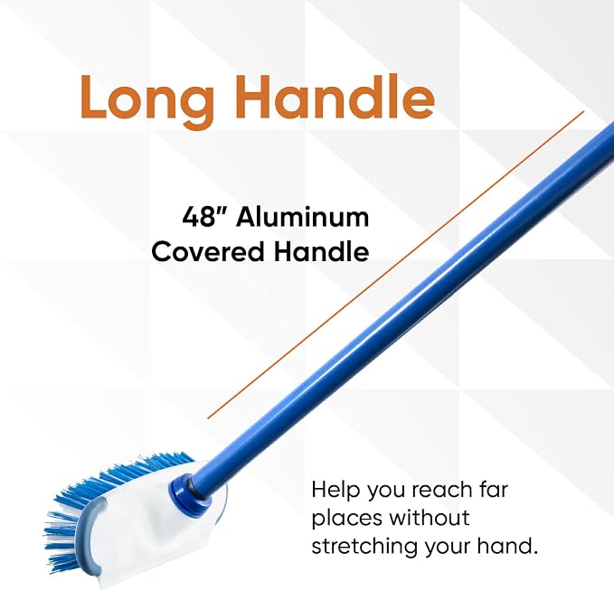 Superio Deck Scrub Brush with Long Handle 48 Inches, Heavy Duty Stiff Bristles Grout Scrubber with Scraper - Cleans Hot Tub, Swimming Pool, Granite Tiles, Bathroom, Patio, Kitchen, Wall and Deck, (2)