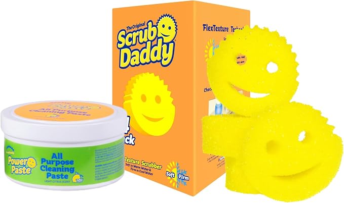 Scrub Daddy Sponges & PowerPaste XL Value Pack - 4 Scrub Daddy Multipurpose Dish Sponges & PowerPaste XL All-Purpose Cleaning Paste - Scratch-Free, Multi-Surface Household Cleaning Supplies Kit (5ct)