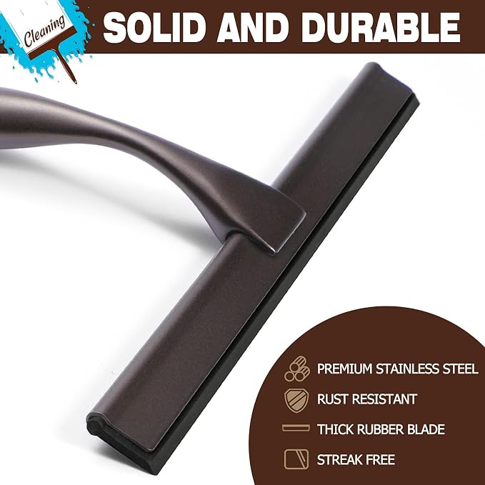 NETANY Shower Squeegee, 14-Inch Bronze Squeegee, All-Purpose Stainless Steel Squeegee for Bathroom, Shower Doors, Mirrors, Tiles and Car Windows - 100% Streak Free