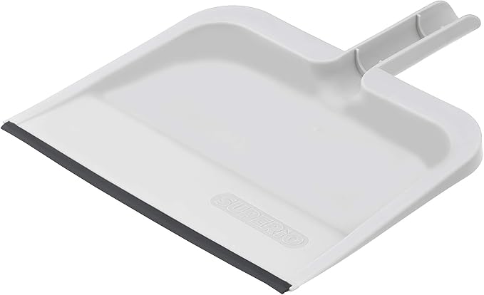 Superio Clip-On Dustpan with Rubber Lip - 10-inch Wide Durable Plastic Dust Pan with Comfort Grip Handle, White, 1-Pack