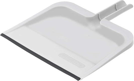 Superio Clip-On Dustpan with Rubber Lip - 10-inch Wide Durable Plastic Dust Pan with Comfort Grip Handle, White, 1-Pack
