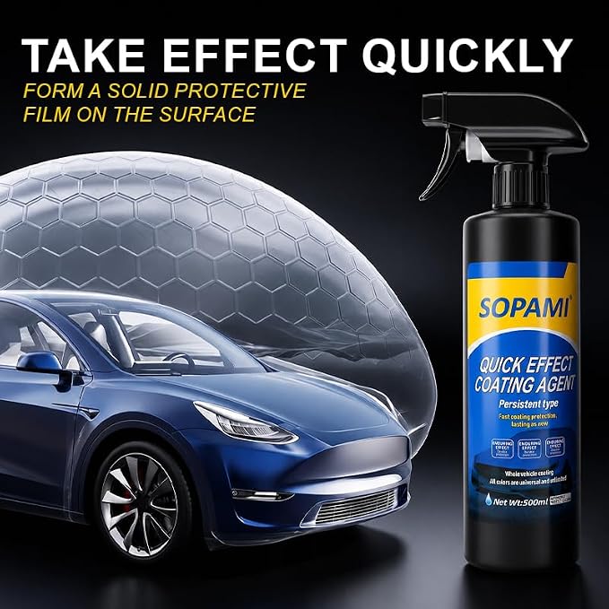 Sopami Car Coating Spray,Quick Effect Coating Agent,Quickly Coat Car Wax | Car Scratch Wax Polish Spray Waterless Wash,Oil Film Emulsion Glass Cleaner with towel (3 pcs)