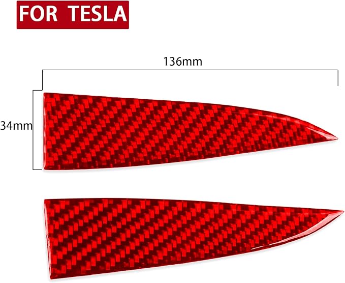 Red Real Carbon Fiber Trim for Tesla Accessories | for Model 3 2017-2022 / Model Y 2020-2024 Door Side Main Driver's Horn Speaker Panel Sticker Interior Thick Overlay Decal